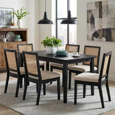 Side Chairs Dining Chairs Modern Solid Wood Dining Chairs With Rattan Backrest Set of 6