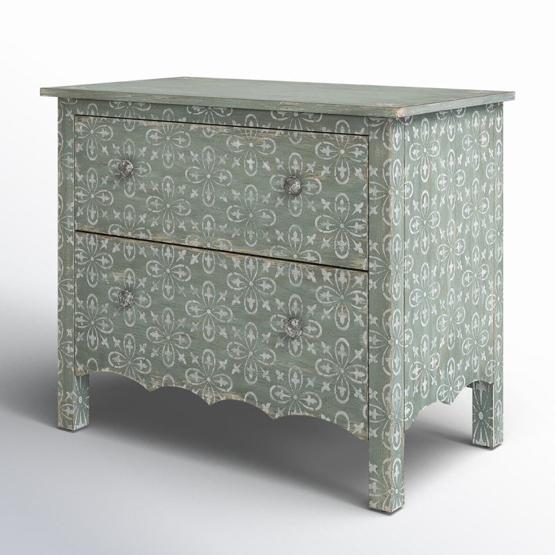 Americana Two-Drawer Nightstand, Green/Cream