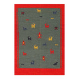Tapis jaune / gris / rouge à motif géométrique en laine noué à la main 8 pi x 10 pi