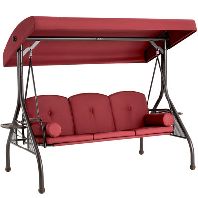 Fassold Outdoor Patio Swing Chair for 3 People, with Removable Cushion and Convertible Canopy