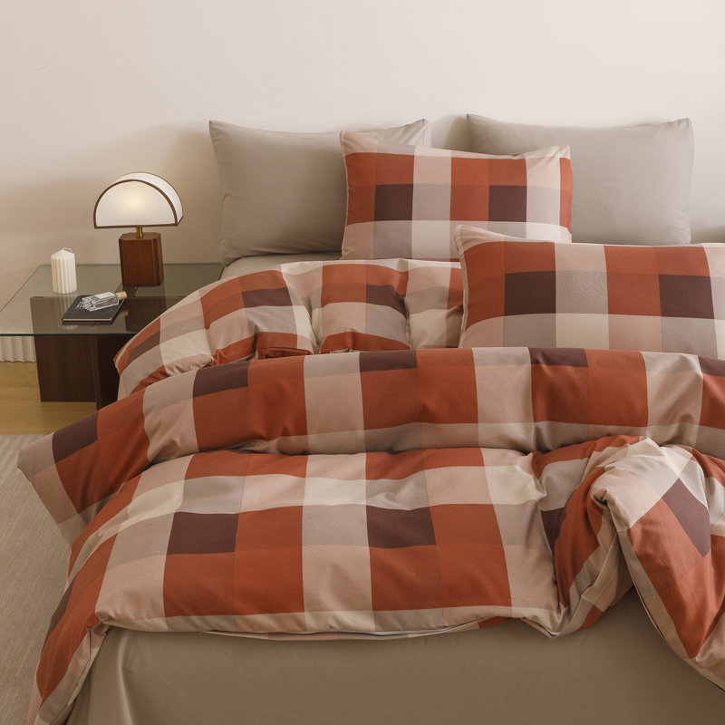 Grid Comforter Set Plaid Bedding Set 1 Checkered Comforter with Pillowcases, Queen Comforter + 2 Standard Pillowcases