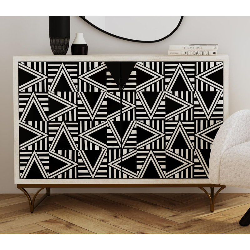 Martina Whitewash Bar Cabinet with Bone Inlay & Wine Storage Shelves