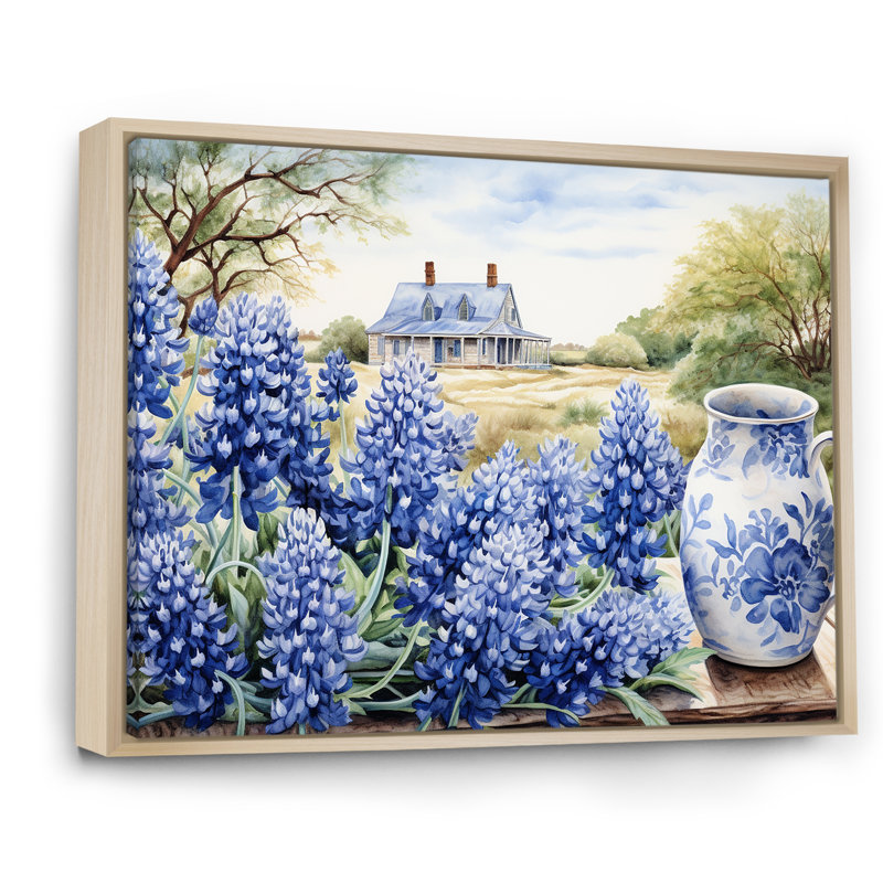 Blue Bonnets Farmhouse Still Life, reproduction d'art sur toile, H 24 po x l 32 po x P 1 po, Naturel