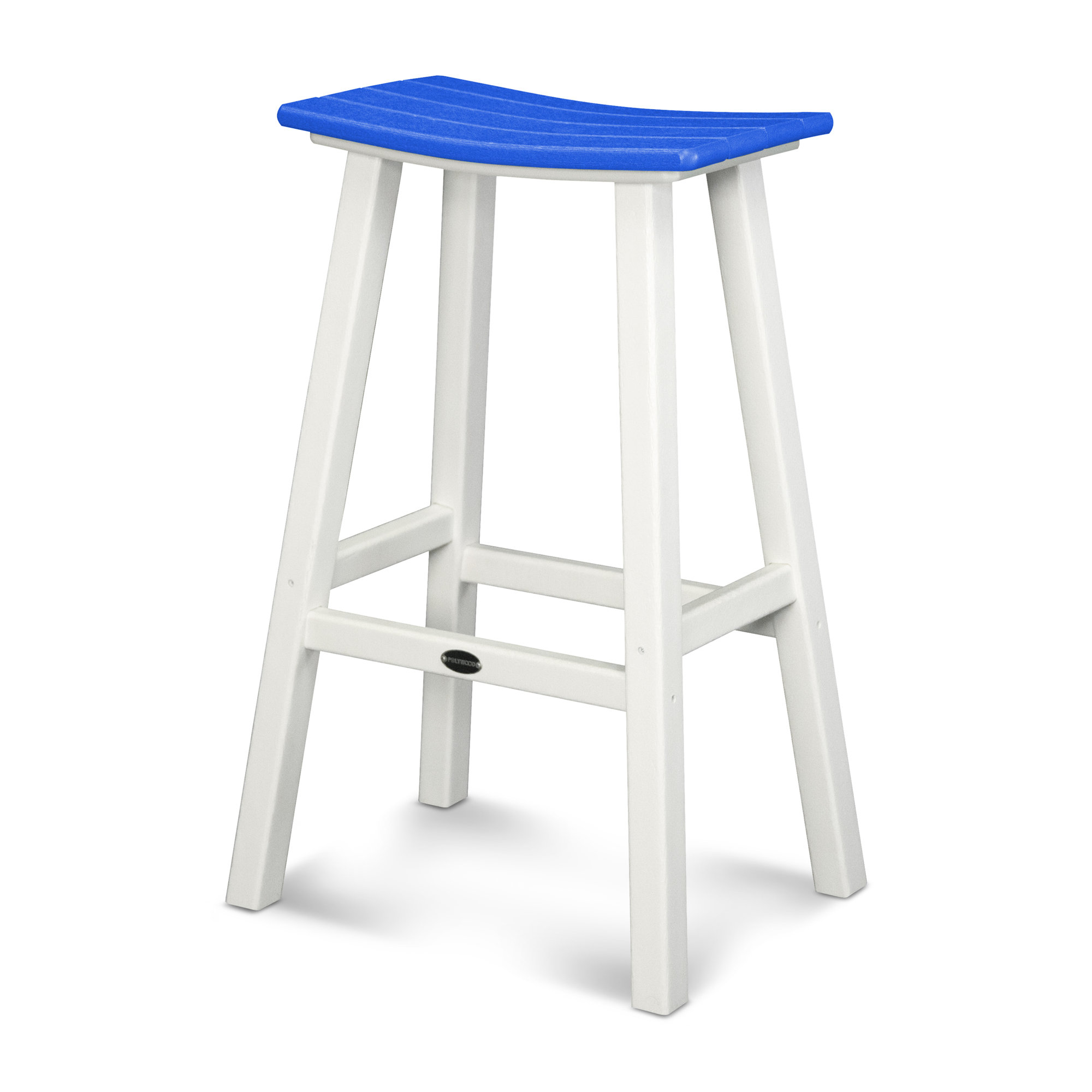POLYWOOD Contempo 30" Saddle Bar Stool, Pacific Blue, White