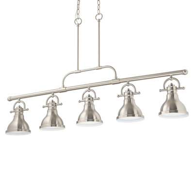  Luminaire suspendu à 5 lumières à DEL intégré en nickel brossé pour îlot de cuisine avec bols en forme de cloche