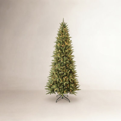 Pre-lit Christmas Tree, Slim Artificial Frosted Tree with Warm Lights & Metal Base for Home Holiday Decor 