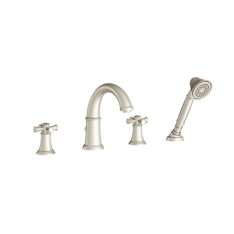 Garniture de robinet de baignoire romaine à fixation sur plateau à poignées doubles avec inverseur et douche à main Portsmouth