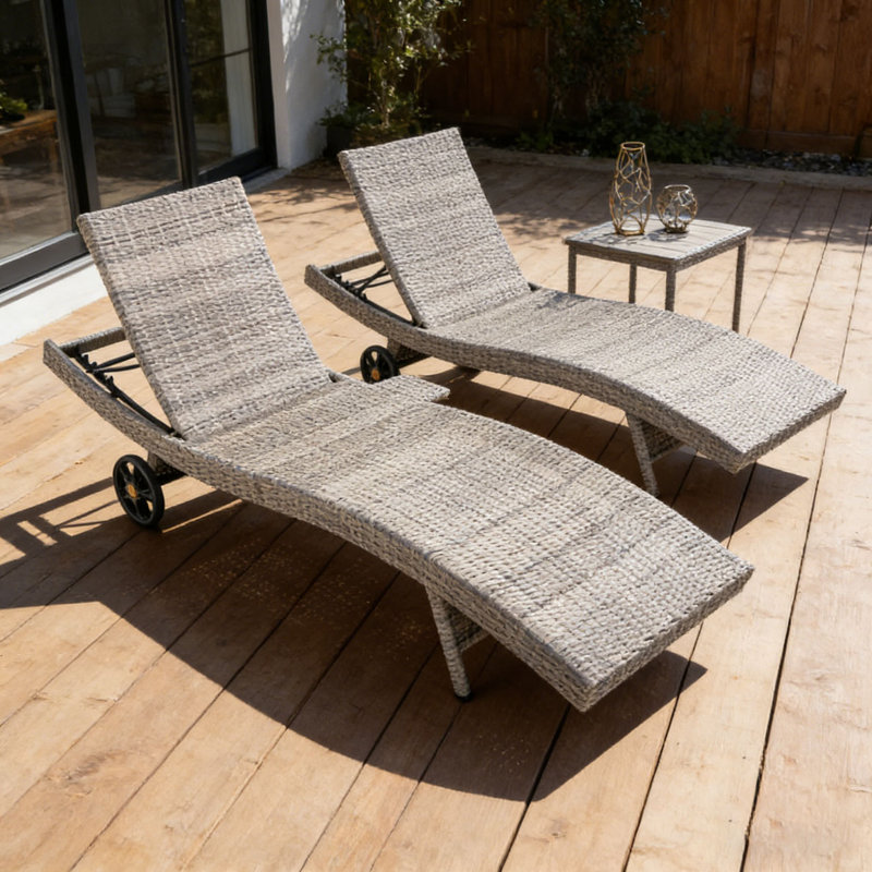 Patio Wicker Chaise Lounge Chairs Set, Grey