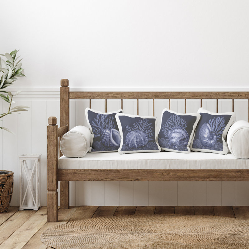 Coussin Stupell Industries Indigo Nautical Seashells Design par Paul Brent (ensemble de 4)