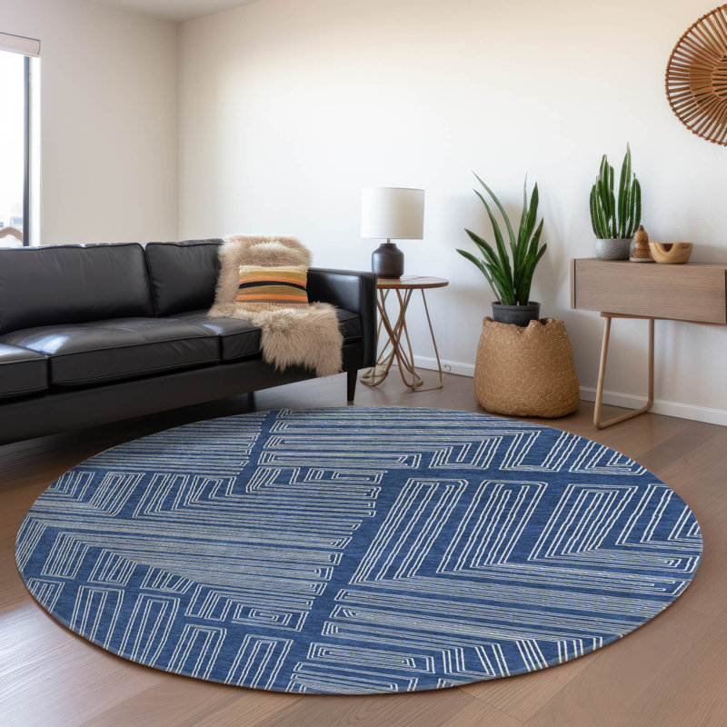 Premium Machine Washable Harrietstown AMF1045 Geometric Rug, Round 8'