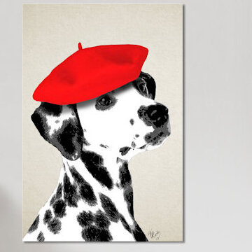 «Dalmatian with Red Beret», impression sur toile, H 12 po x l 8 po x P 0,75 po, Toile tendue, Pas de tapis