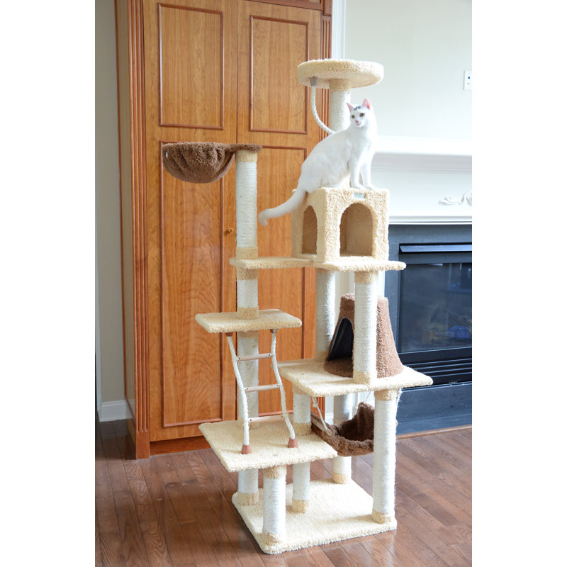 Goldenrod Sisal and Faux Fur Multi-Level Cat Tree with Condo