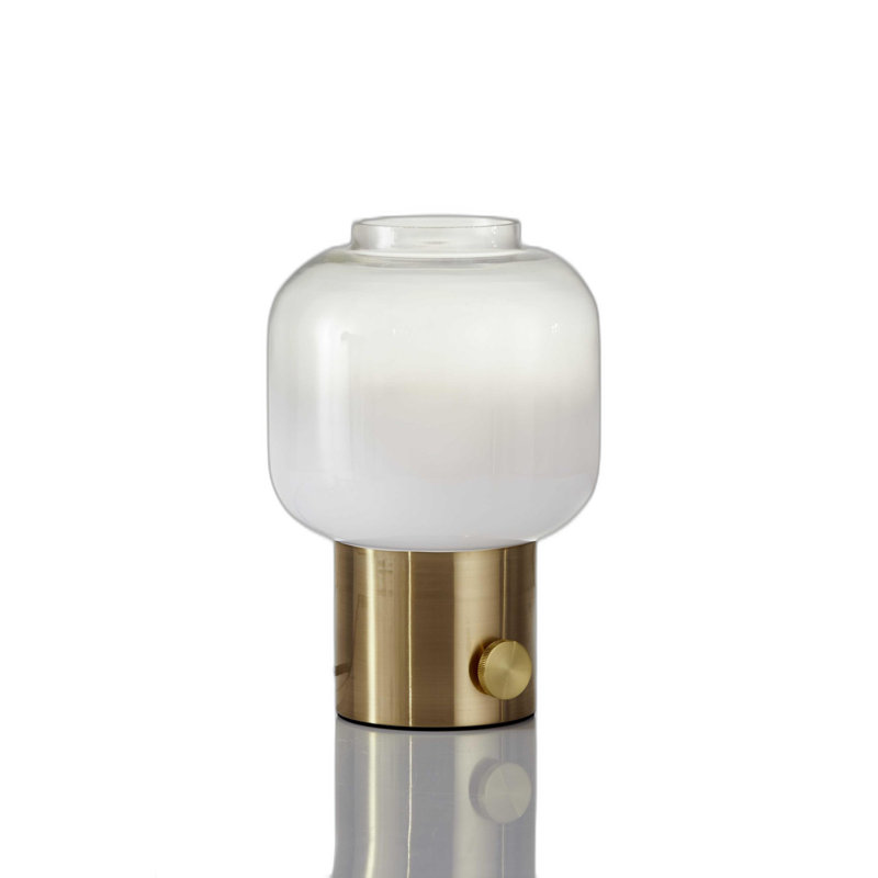 Antique Brass and White Glass Cylinder Table Lamp