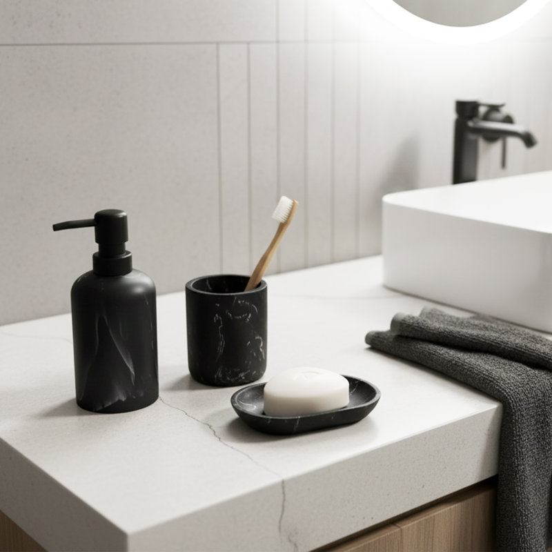 Marble Resin Soap Dispenser with Black Pump, Black