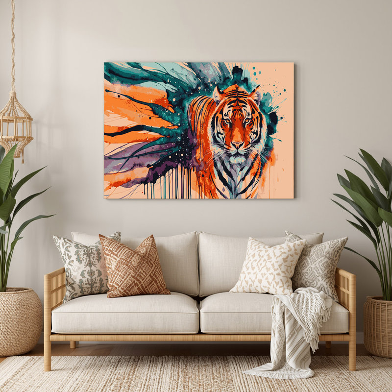 Faune, tigre du Bengale, art mural en métal beige, H 20 po x l 30 po