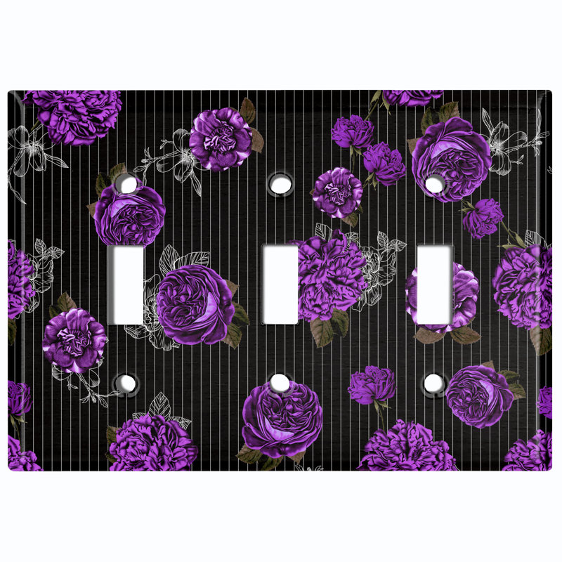 Plaque murale à 3 interrupteurs à bascule mauve Roses