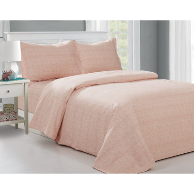 Violet Linen French Coral Abstract Plaid Pattern, Luxury Ultra Soft and Breathable 200 Thread-Count Cotton Percale, Peach, Twin 39-inch, 6 Piece Duvet Set, Bedding Duvet Cover Set for Two Beds