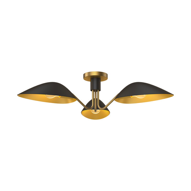 Plafonnier semi-encastré 3 lumières 31,75 po Raelle, Noir mat / or vieilli