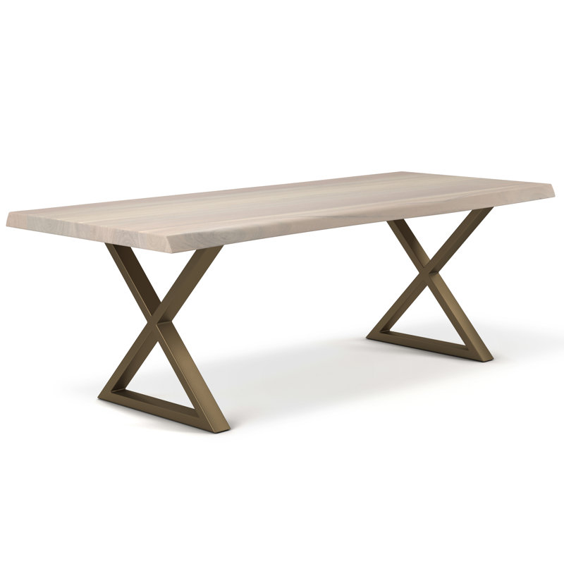 Colin X-Base Dining Table, White Wash, Brass, 79" L x 40" W