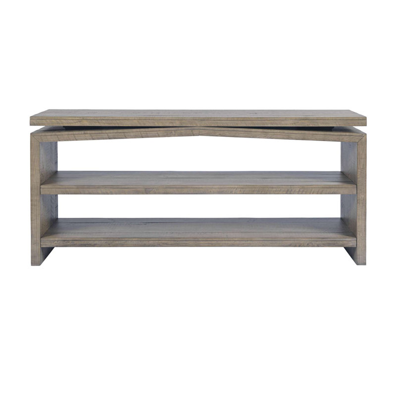 Console longue Brockington de 70 pouces en pin massif au style rustique moderne, avec deux étagères