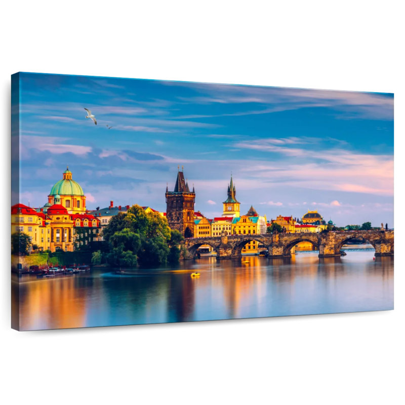 Pont Charles et paysage urbain, H 16 po x l 24 po