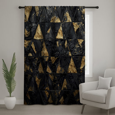 Rideaux de fenêtre triangulaires noirs et dorés à texture triangulaire - 1 panneau