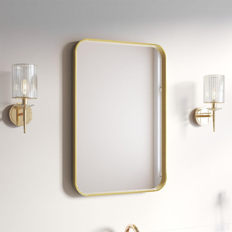 Élégant miroir encadré en aluminium avec coin arrondi pour une décoration intérieure élégante, Or brossé, 24 po x 36 po
