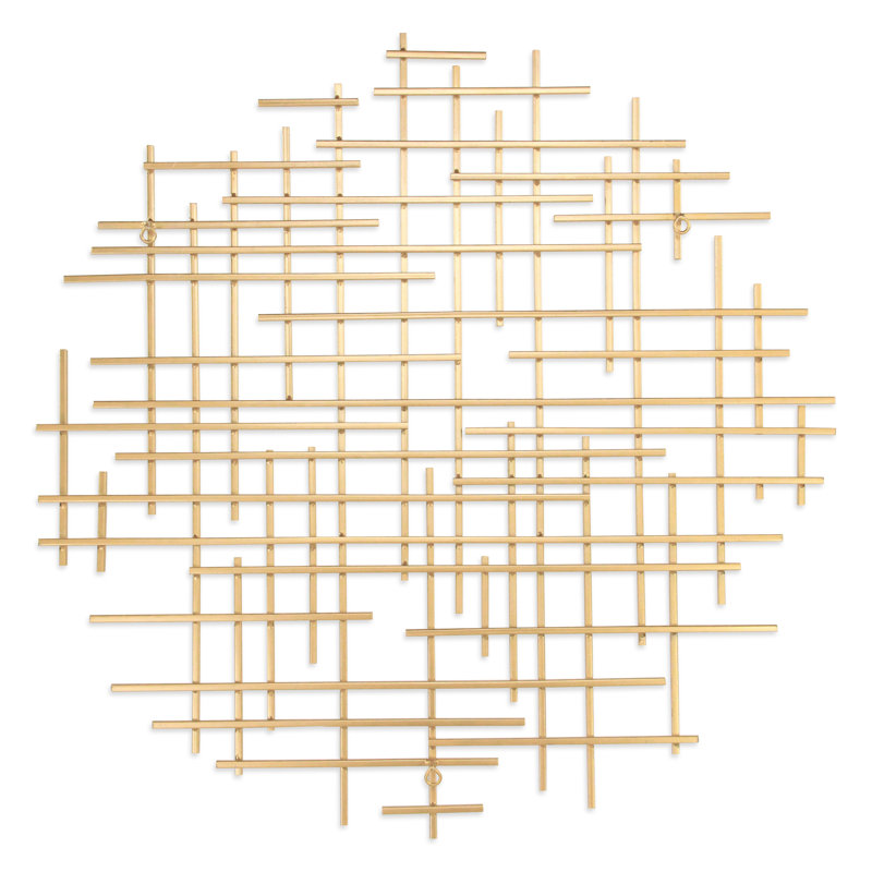 Abstract Lines Round Hanging Dimensional Sculpture, Gold, 30" H x 29.75" W x 1.25" D