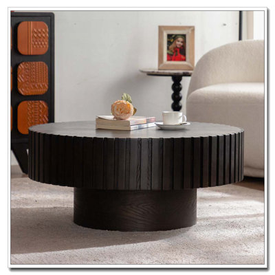 Table basse ronde en bois massif en forme d'olivier