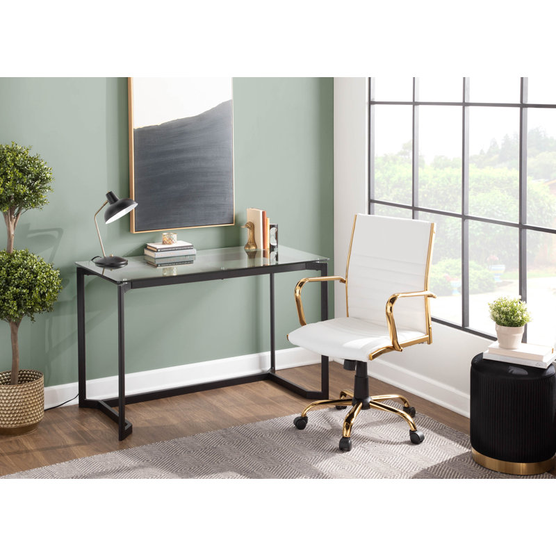 Garey Glass Top Desk, Black