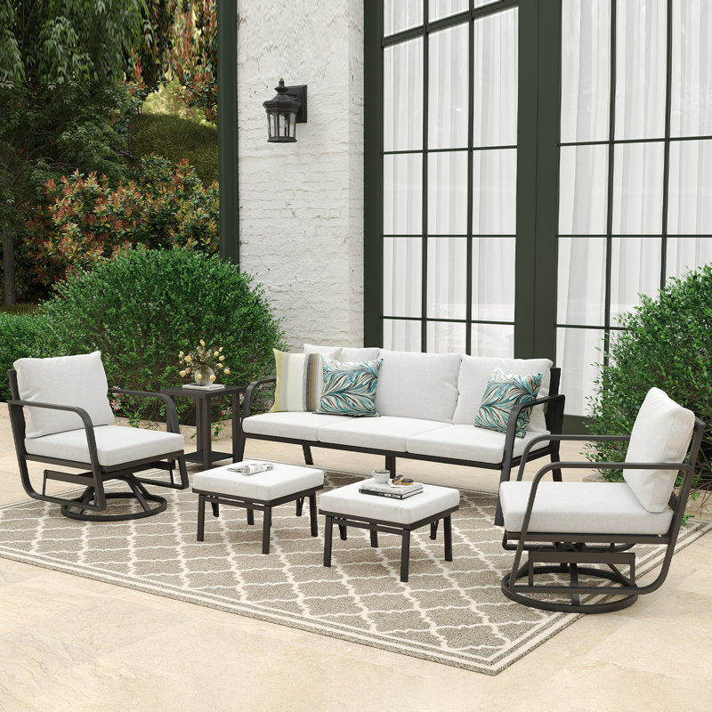 Nicholus Aluminum Outdoor Patio Glider Swivel Rocker Chairs(2Chair+2Ottoman+1Sofa+1Side Table)