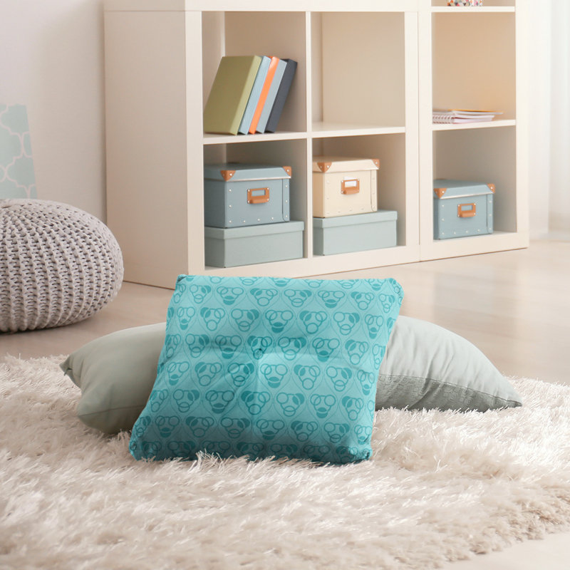 Coussin de sol classique à motif de cercles et de vagues, 26 po x 26 po, sarcelle