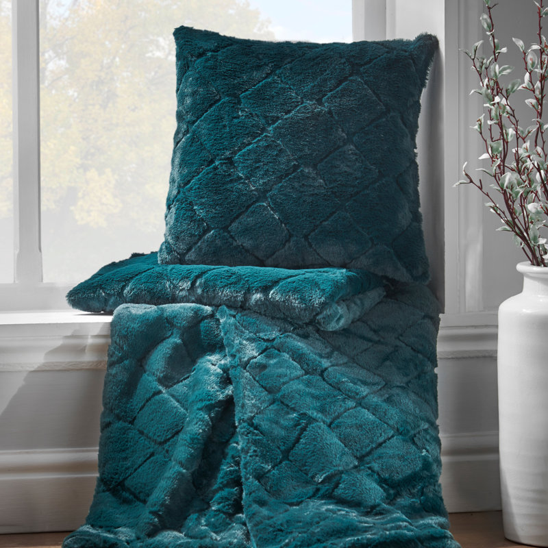 Cosy Diamond Faux Fur Soft 130x170cm Blanket Throw, Bottle Green