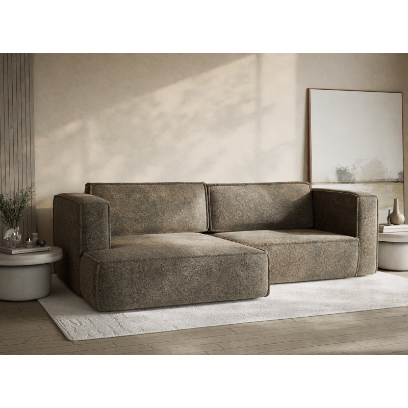 Four-Seater Corner Sofa With Bed Function, Left Hand Facing, Dark Brown Polyester/Chenille