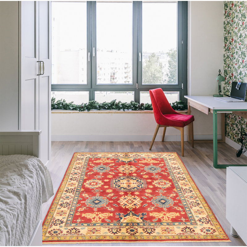 Tapis rouge Gazni noué à la main 5 pi 1 po x 6 pi 9 po