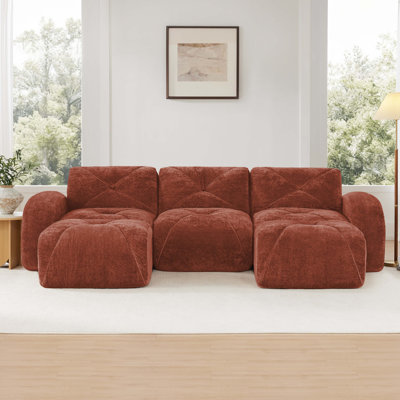 Canapé désossé en forme de U, conception capitonnée, éponge haute densité 32D, conception antidérapante inférieure, aucun assemblage requis, combinaison libre, repose-pieds mobiles pour le cinéma et le cinéma maison, brun rouge