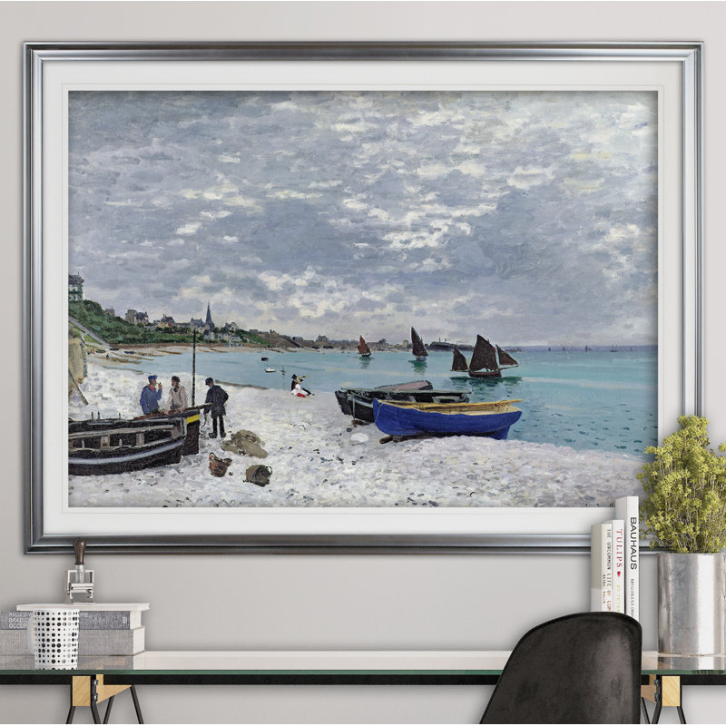 « the beach » par claude monet, impression, Argent, H 28 po x l 38 po x P 1,5 po