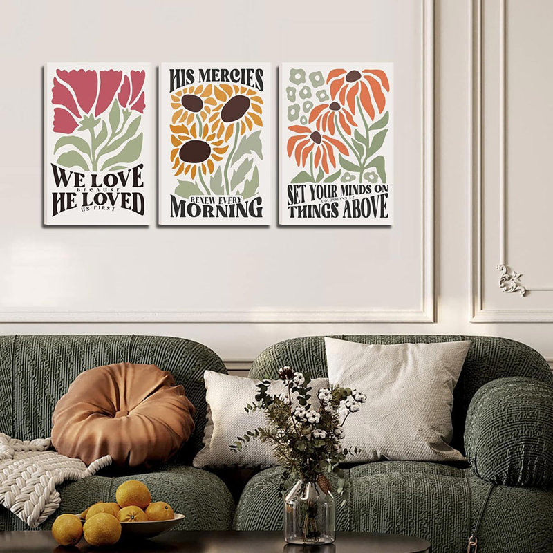 Framed Christian Bible Scripture Wall Art Set Of 3, Flower Marke Pictures Wall Decor Inspirational Paintings Religious Verses Canvas Prints, Artwork For Christian & Teen