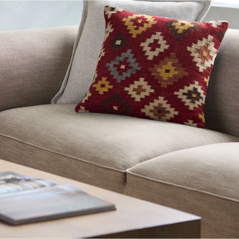 Coussin décoratif blanc, Inférieur, Ikat rouge, H 18 po x l 18 po