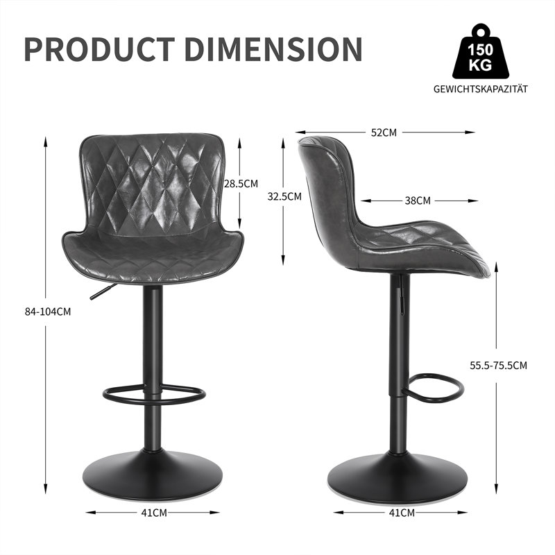 Swivel Upholstered Adjustable Height Counter Stool with Metal Frame, Grey