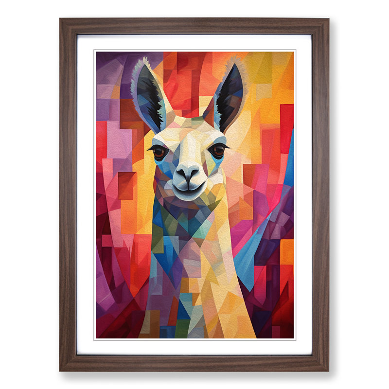 Llama Cubism - Single Picture Frame Print on Wood, Walnut Framed, 64cm H x 46cm W x 2cm D