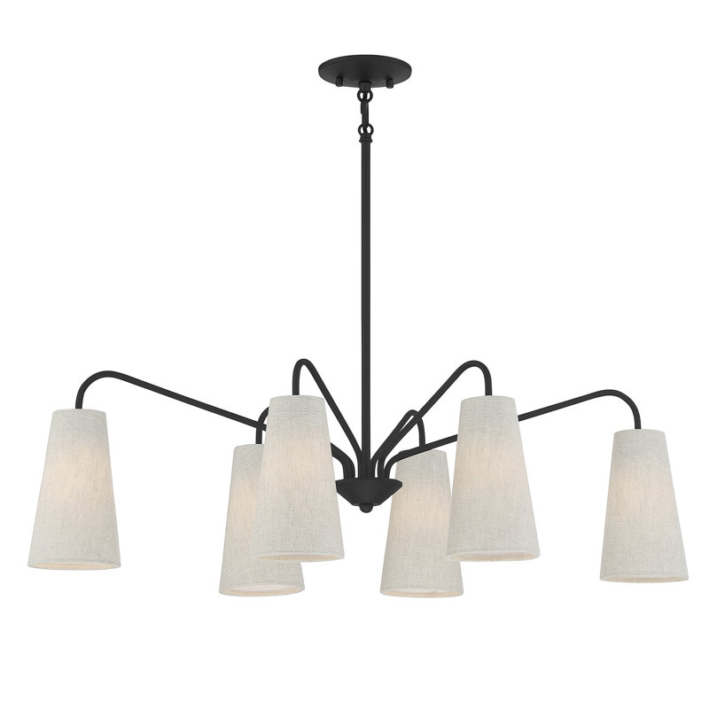 Lustre linéaire 6 lumières, Noir mat, Blanc
