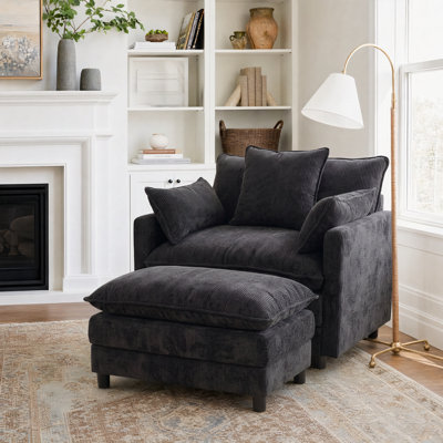 Chaise d'appoint rembourrée en chenille de 39,4 po avec repose-pieds club de lecture moderne pour la chambre à coucher
