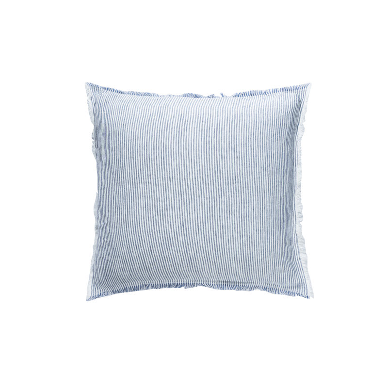 Chambray Blue and White Striped Linen Throw Pillow