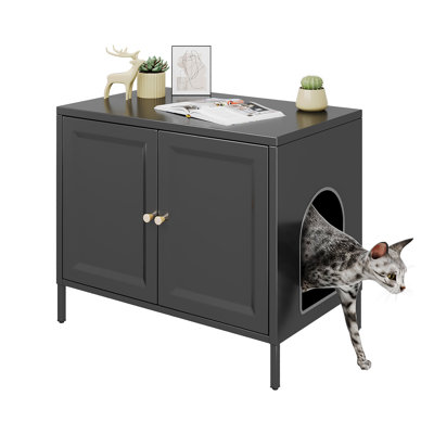 Cat Litter Box Enclosure,metal Cat Washroom Furniture With Barn Door, Indoor Pet House, Fit Most Of Litter Box, End Side Table,31.5" W*19.76" D*26.38" by Archie & Oscar