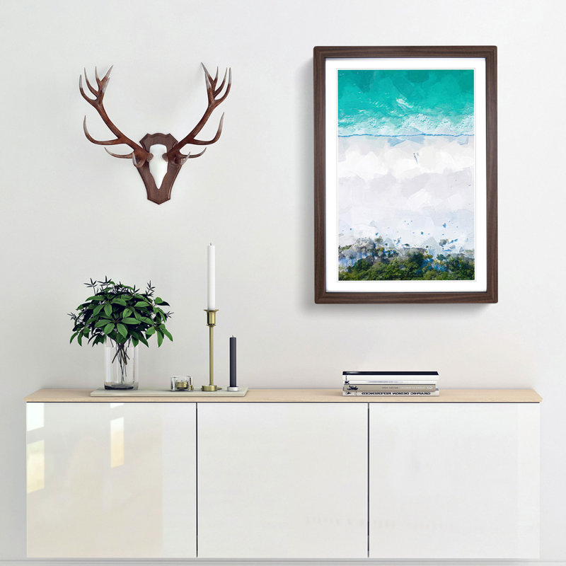 Walking on the Beach in Abstract - Picture Frame Graphic Art Print, 91cm H x 60cm W x 2cm D, Walnut