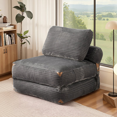 Convertible Corduroy Sleeper Chair Bed – No Assembly, With Storage Pocket by Trule
