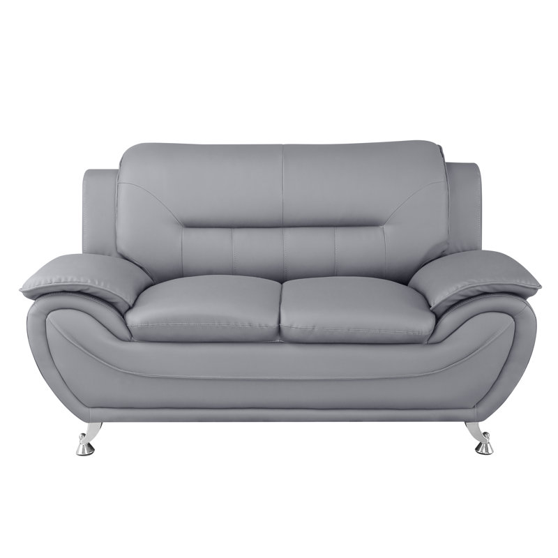 Segura Faux Leather Pillow top Arm Loveseat, Gray Faux Leather, 35”H x 61.3”W x 34”D