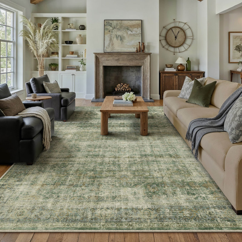 Tapis lavable rétro avec envers antidérapant Elias, Rectangulaire 3 pi x 5 pi