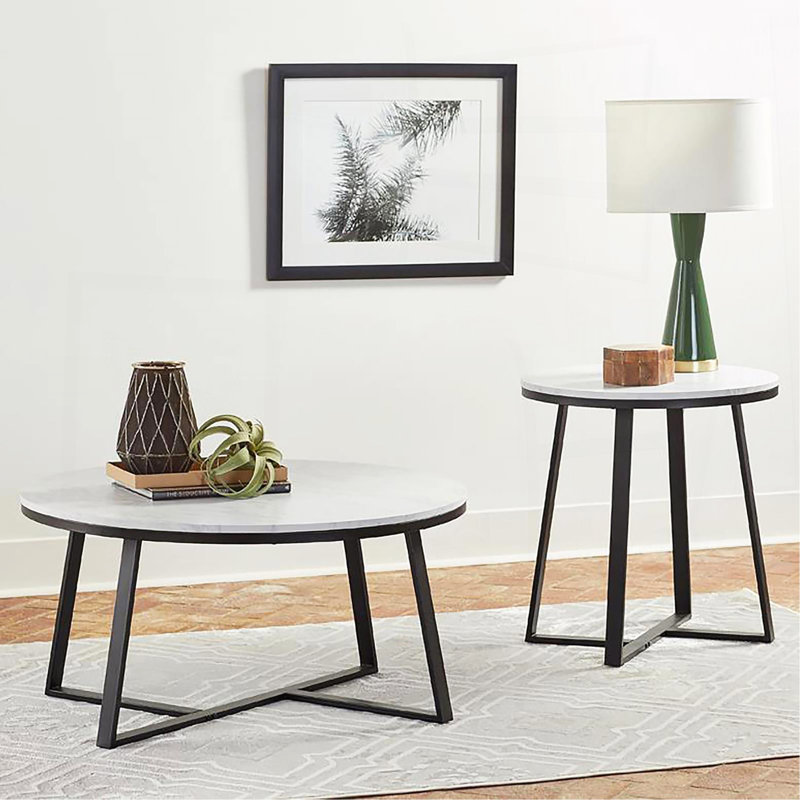 Table basse en simili marbre blanc et noir mat
